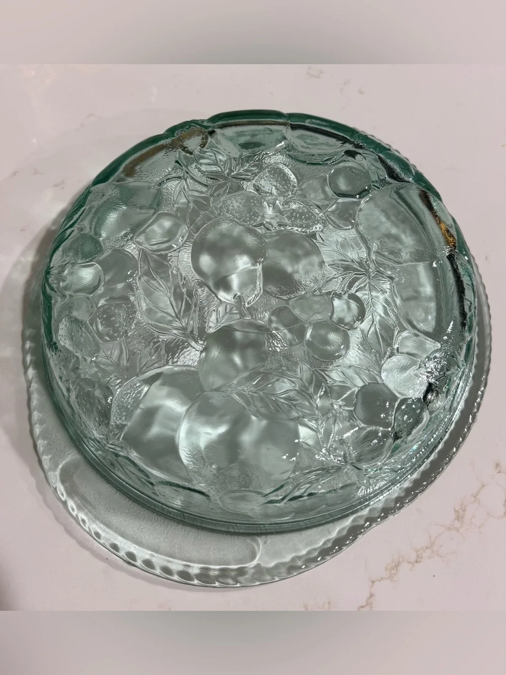 VINTAGE Libbey Orchard Fruit Glass Casserole Green Pie Dish Embossed 10”